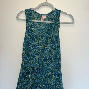 Sweet Pea Vibrant Blue and Green Patterned Mesh Tank Top